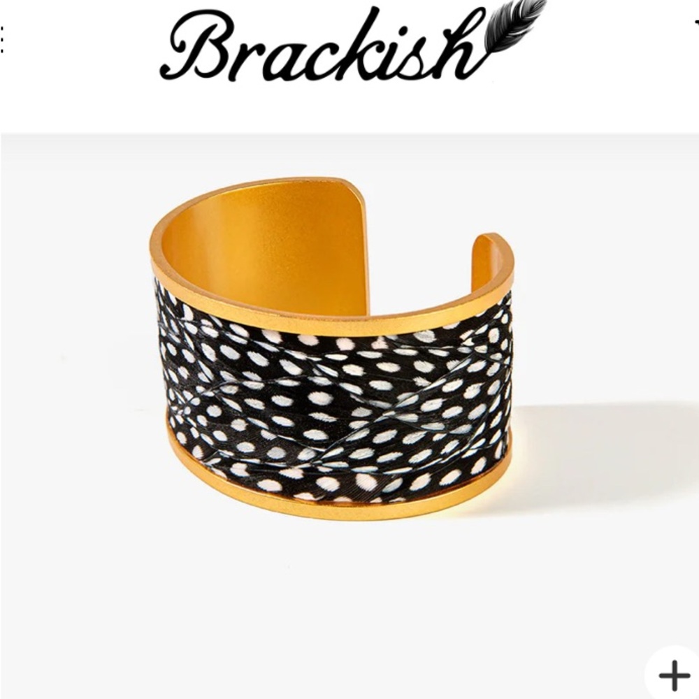 Brackish Courtney Wide Cuff (spotted guinea feathers)